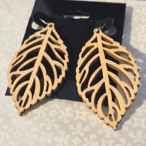 Boho Chic Laser Cut Wood Leaf Hook Earrings